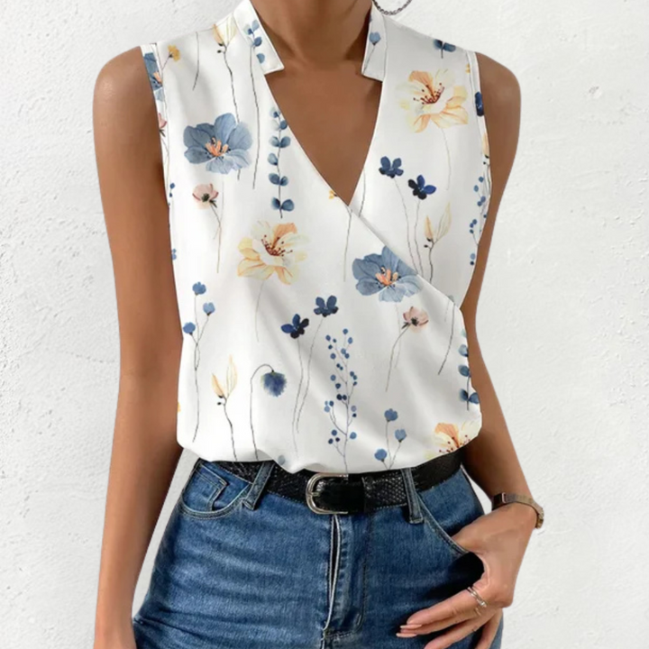 Modernes Damen-Top mit floralem Muster trendiges V-Ausschnitt Sommer-Top für warme Tage