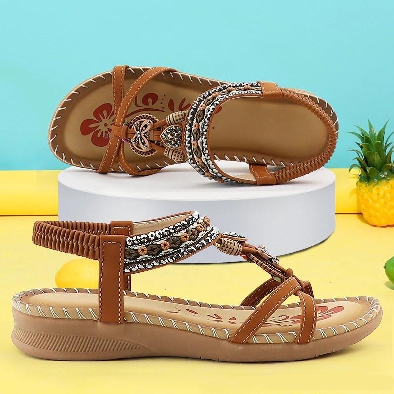 Braune Damen-Sandalen mit verstellbarem Riemen – bequeme Orthopädische Komfort-Sandalen mit Dämpfung