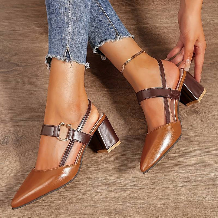 Braune elegante Damenpumps schlanke orthopädische Slingback-Pumps mit Blockabsatz