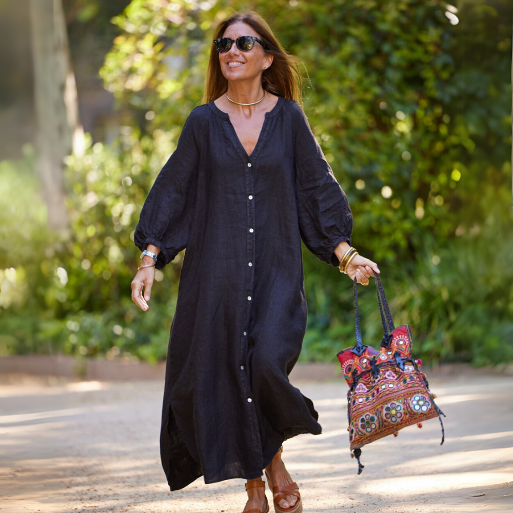 Cala hübsches Sommerkleid für Damen in Schwarz, stilvoll und elegant, perfekt für den Übergang von Tag zu Nacht mit einem bequemen und schicken Design.