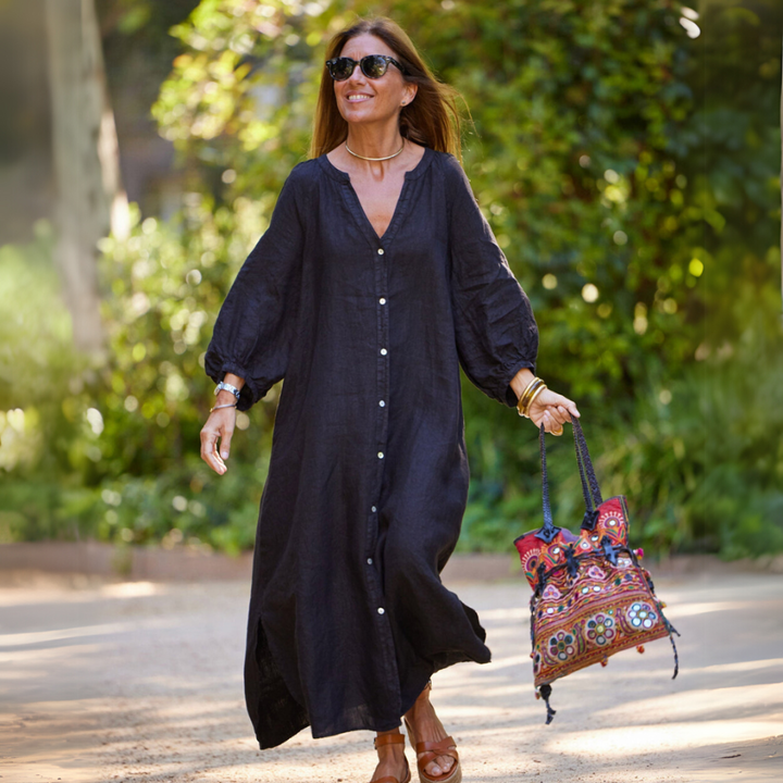 Cala hübsches Sommerkleid für Damen in Schwarz, stilvoll und elegant, perfekt für den Übergang von Tag zu Nacht mit einem bequemen und schicken Design.