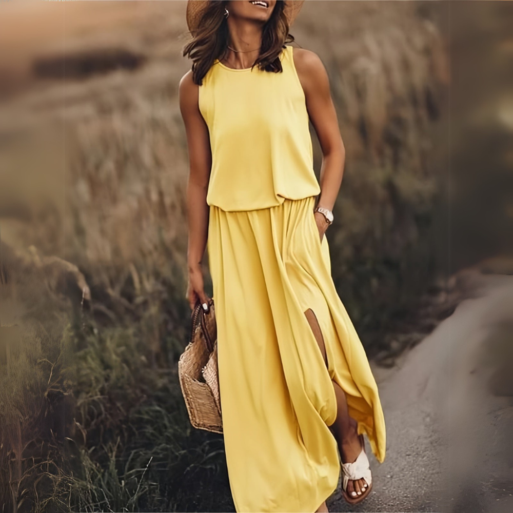 Catarina atemberaubendes ärmelloses Maxikleid für Damen in Gelb, mit einem schicken und eleganten Design