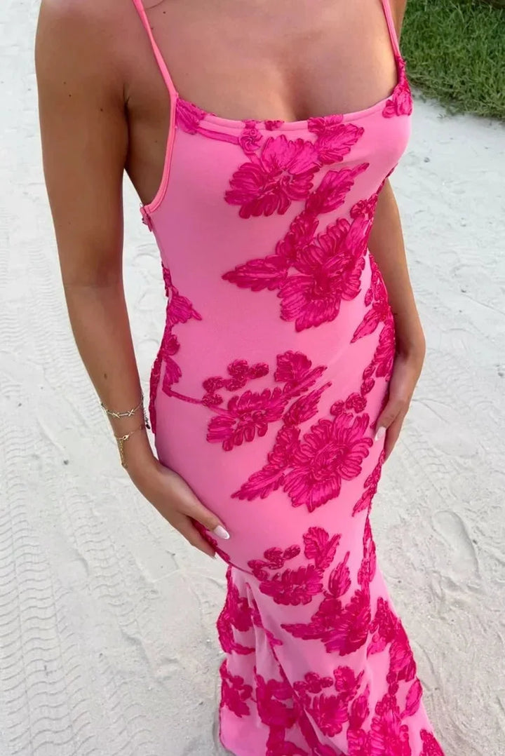 Clarinda Elegantes Rosafarbenes Blumenmuster Maxikleid für Damen