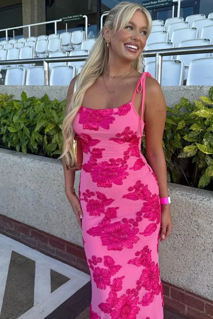 Clarinda Elegantes Rosafarbenes Blumenmuster Maxikleid für Damen