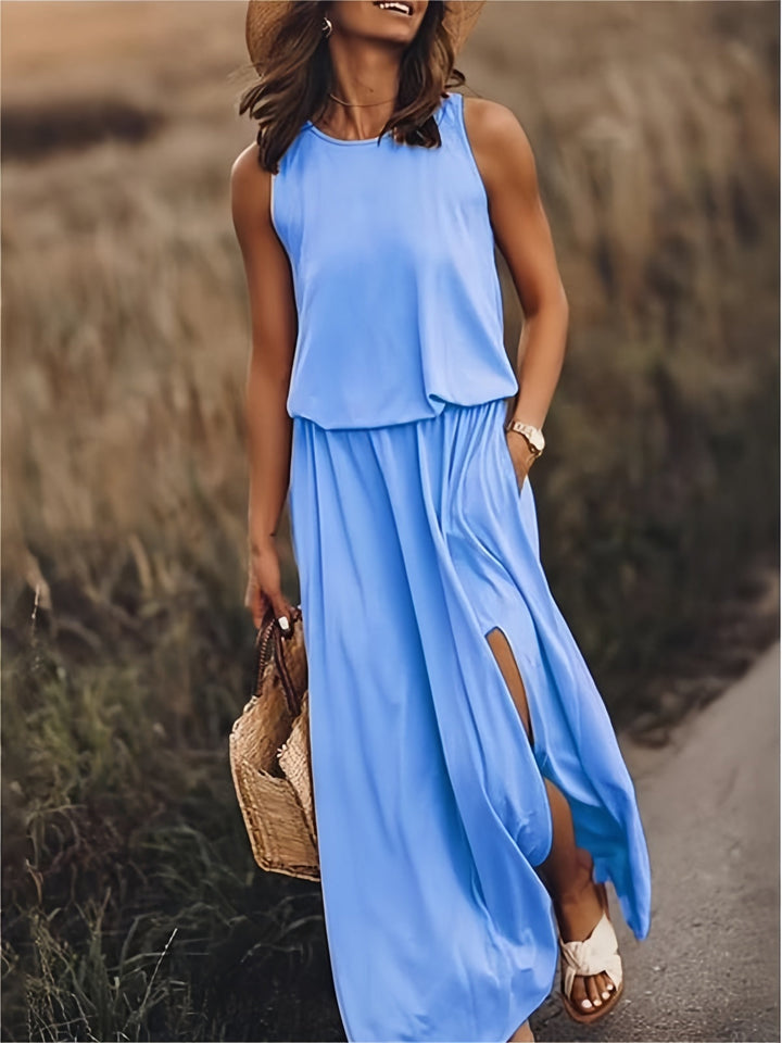 Clarine schmeichelhaftes Maxikleid für Damen in Blau, mit einer bequemen Passform und elegantem Design