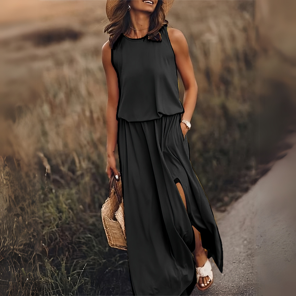 Clarine schmeichelhaftes Maxikleid für Damen in Schwarz, mit einem eleganten Design, ideal für formelle Anlässe und Abendveranstaltungen.