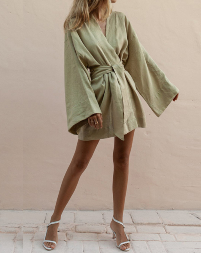 Nunziatina Kimono Minikleid Mit Taillengürtel