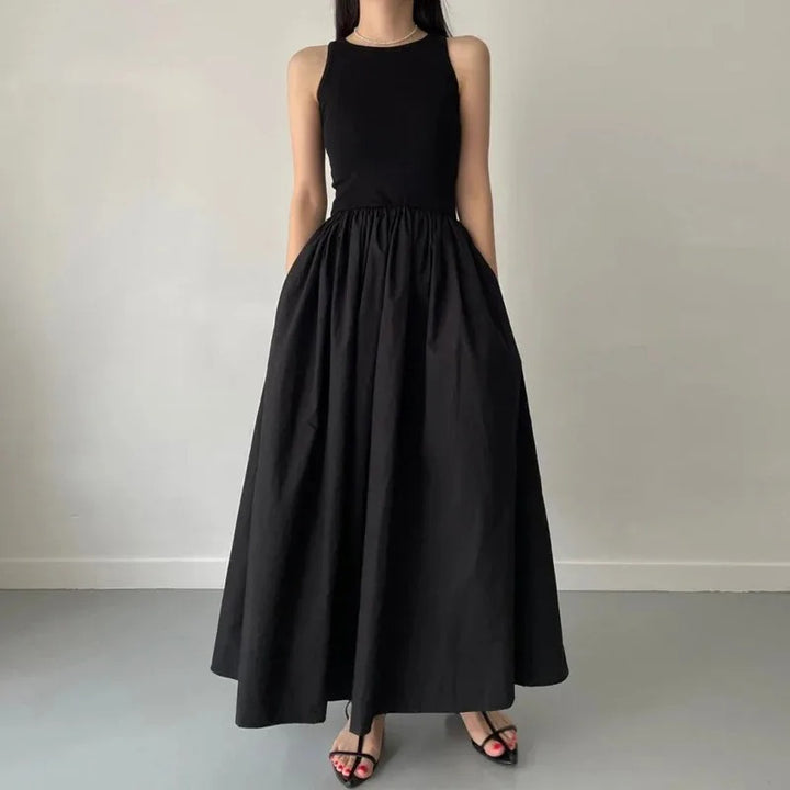 Damen Ärmelloses Midikleid Mit Rundhalsausschnitt und Geraffter Taille