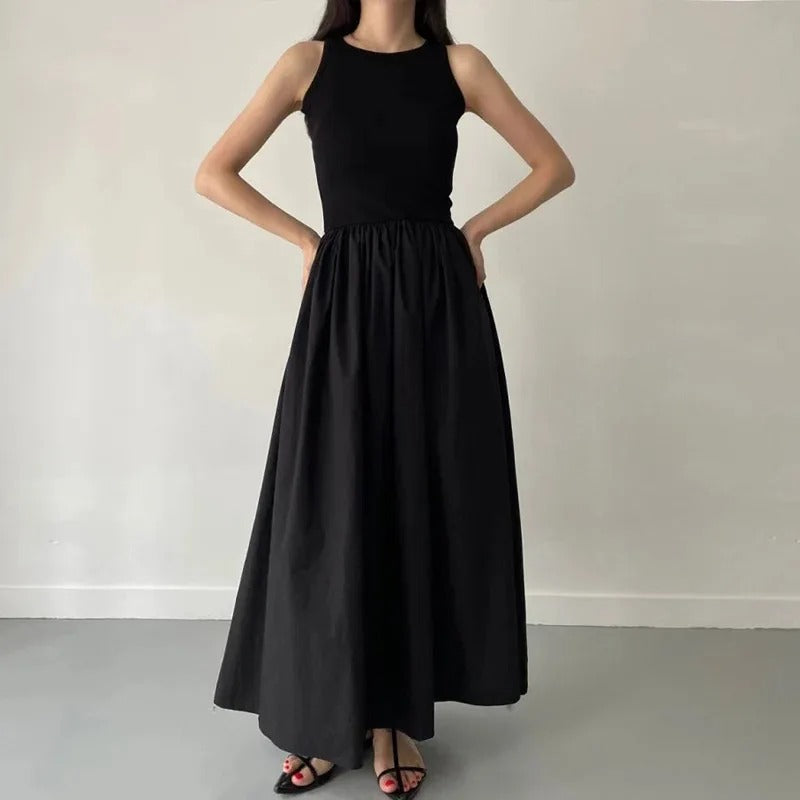 Damen Ärmelloses Midikleid Mit Rundhalsausschnitt und Geraffter Taille
