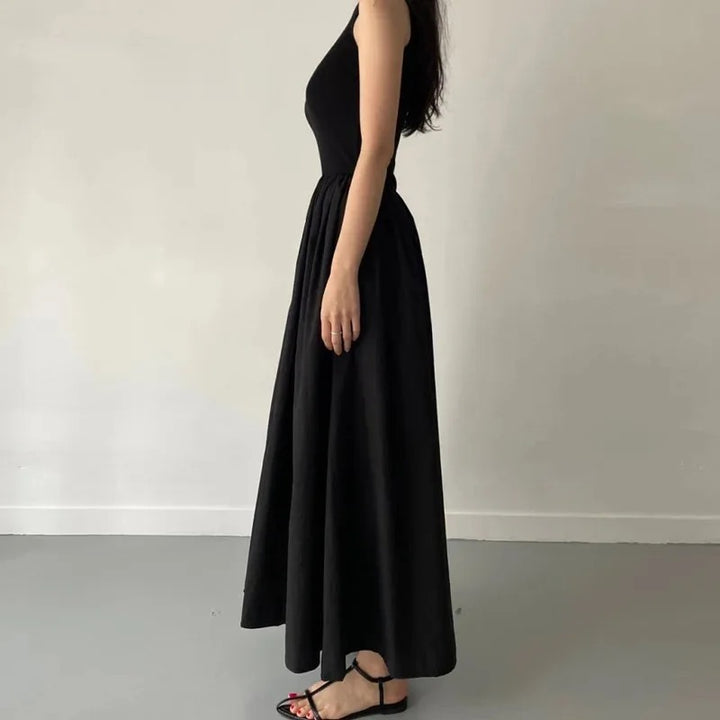 Damen Ärmelloses Midikleid Mit Rundhalsausschnitt und Geraffter Taille