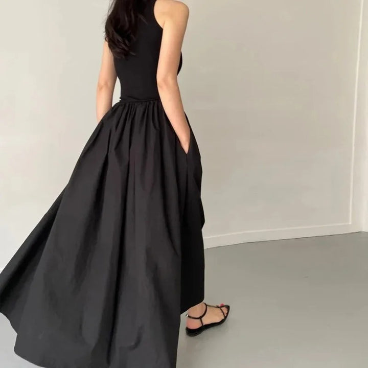 Damen Ärmelloses Midikleid Mit Rundhalsausschnitt und Geraffter Taille