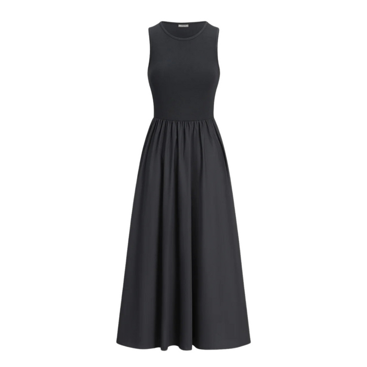 Damen Ärmelloses Midikleid Mit Rundhalsausschnitt und Geraffter Taille