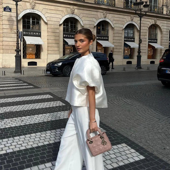 Damen Bluse mit übergroßen Puffärmeln und Rundhalsausschnitt