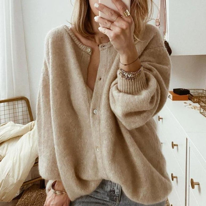 Damen Cardigan mit Rundhalsausschnitt und Knopfleiste Vorn