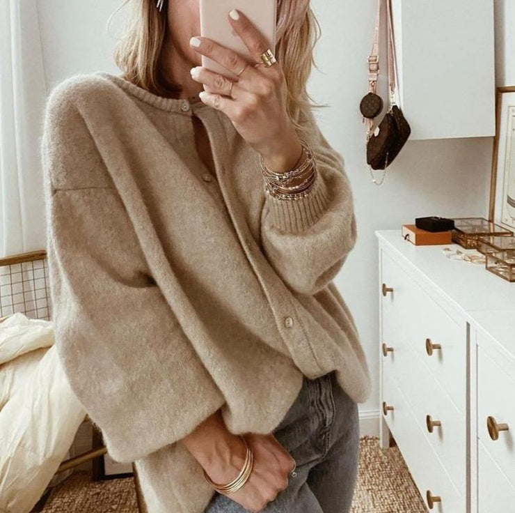 Damen Cardigan mit Rundhalsausschnitt und Knopfleiste Vorn