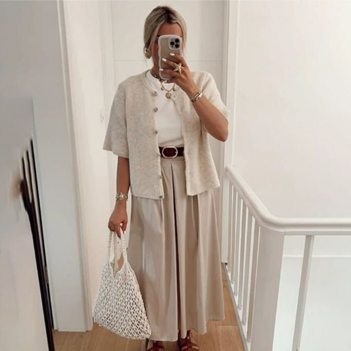 Damen Cardigan mit Rundhalsausschnitt und kurzen Ärmeln