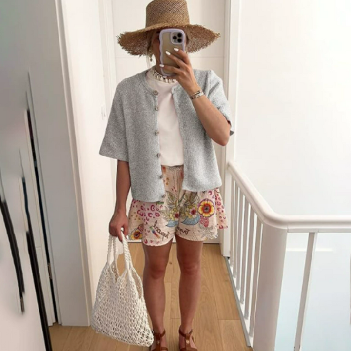 Damen Cardigan mit Rundhalsausschnitt und kurzen Ärmeln