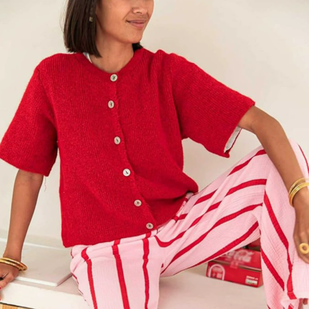 Damen Cardigan mit Rundhalsausschnitt und kurzen Ärmeln