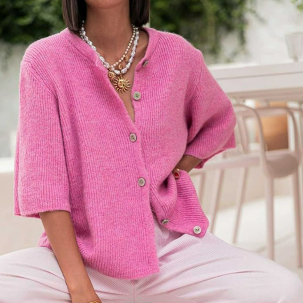 Damen Cardigan mit Rundhalsausschnitt und kurzen Ärmeln