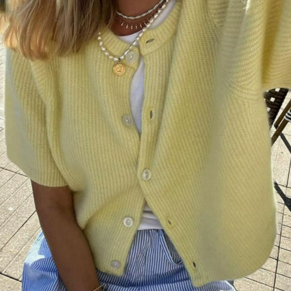 Damen Cardigan mit Rundhalsausschnitt und kurzen Ärmeln