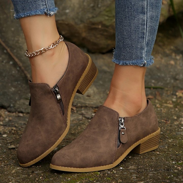 Damen Halbschuhe mit Blockabsatz und seitlichem Reißverschluss