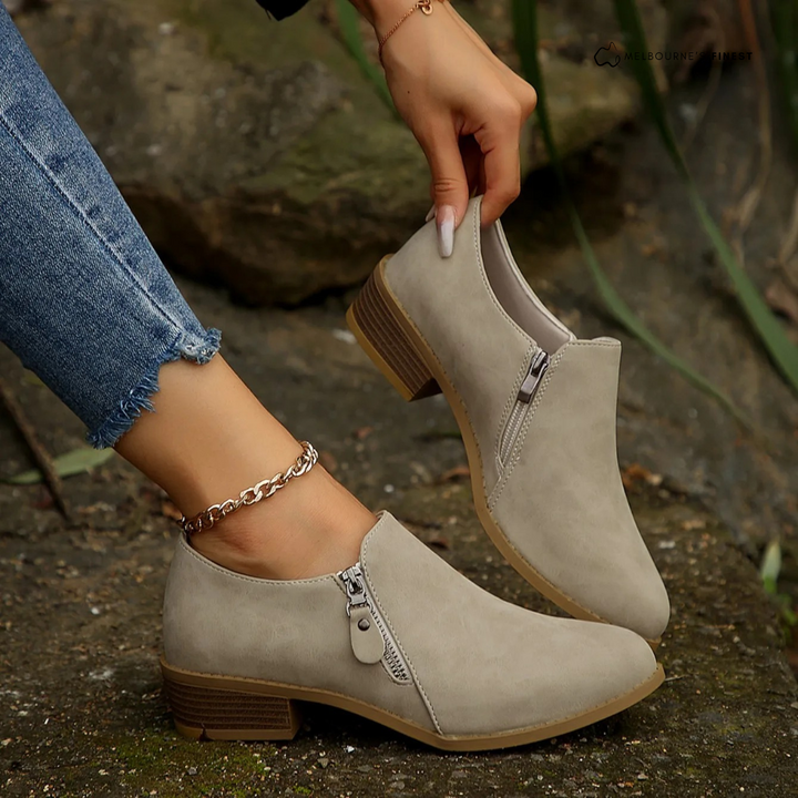 Damen Halbschuhe mit Blockabsatz und seitlichem Reißverschluss