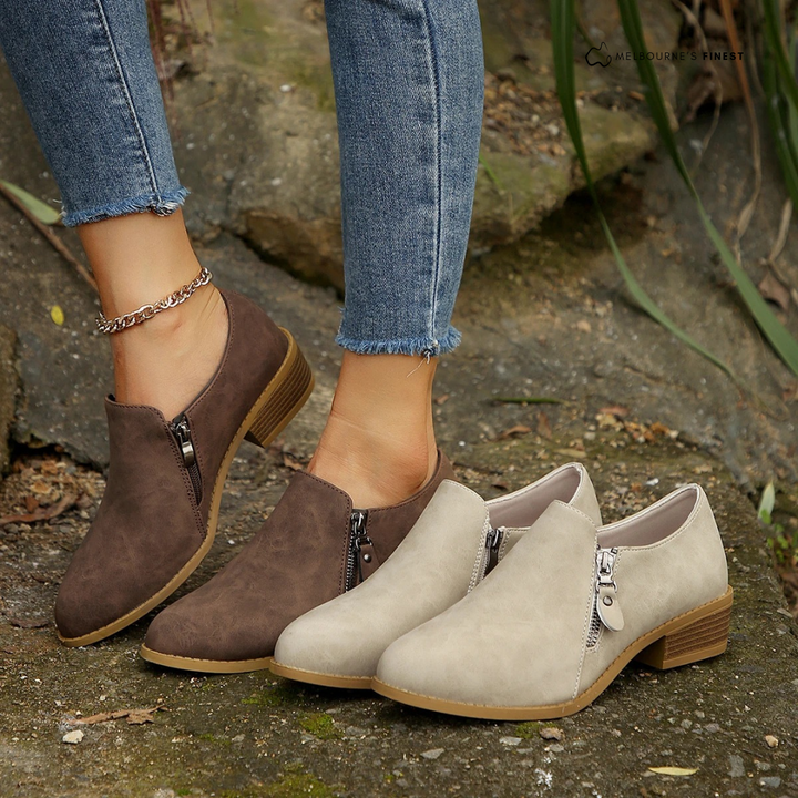 Damen Halbschuhe mit Blockabsatz und seitlichem Reißverschluss