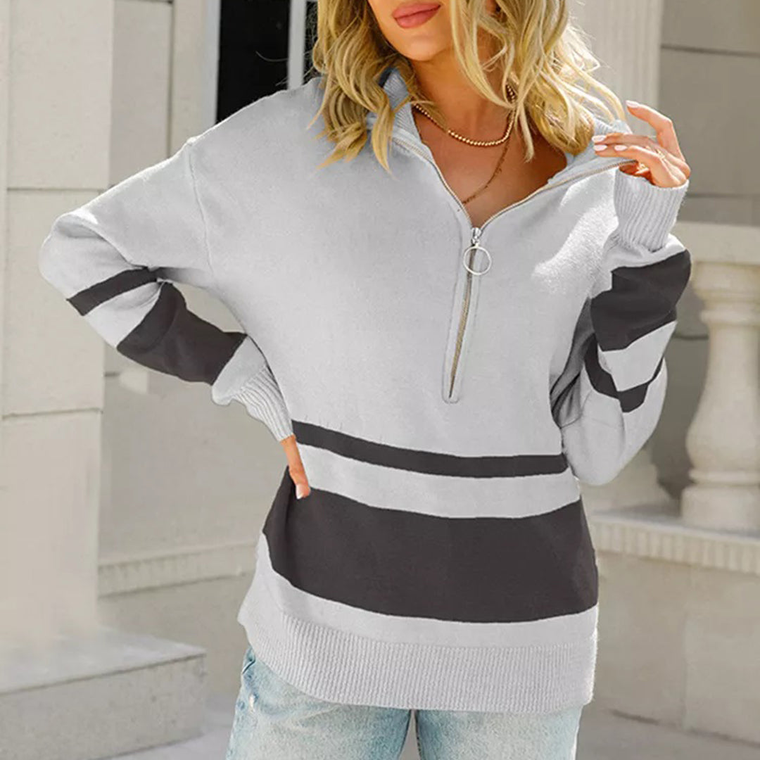 Damen-Halbzip-Pullover mit langen Ärmeln und Stehkragen