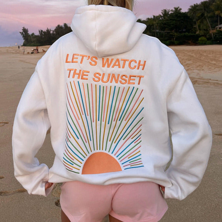 Damen Hoodie mit Sonnenmotiv auf dem Rücken und Rippbündchen