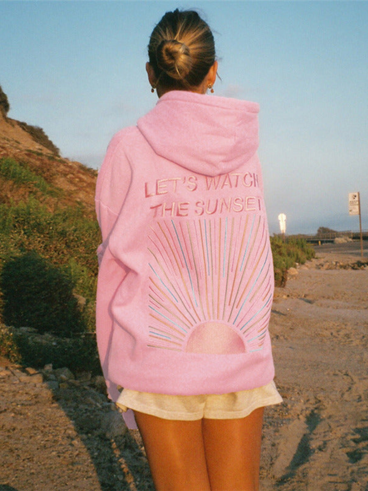 Damen Hoodie mit Sonnenmotiv auf dem Rücken und Rippbündchen