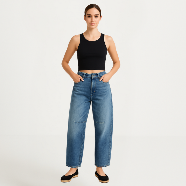 Jeans a gamba larga a taglio comodo alla moda per donna