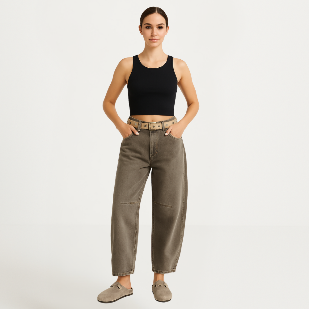 Jeans a gamba larga a taglio comodo alla moda per donna