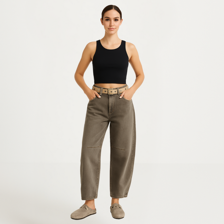 Jeans a gamba larga a taglio comodo alla moda per donna