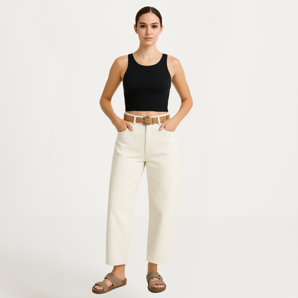 Jeans a gamba larga a taglio comodo alla moda per donna