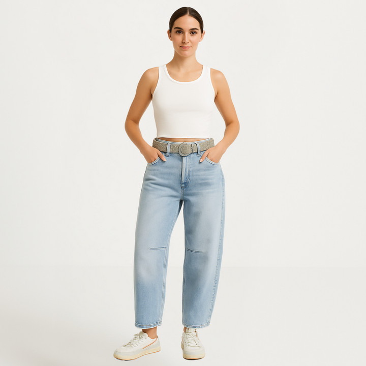 Jeans a gamba larga a taglio comodo alla moda per donna