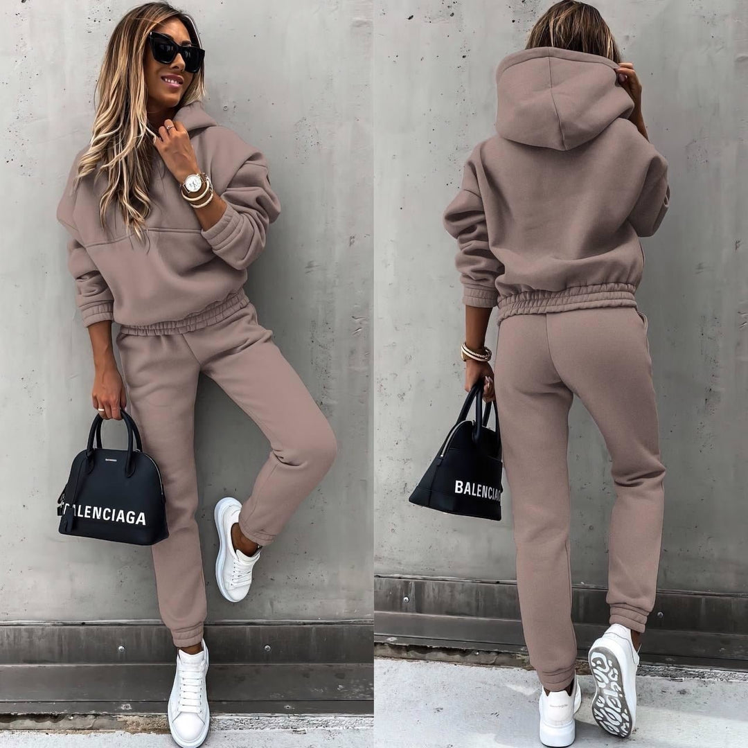 Damen Jogging-Set Kapuzenpullover elastischer Bund und Knöchelbündchen