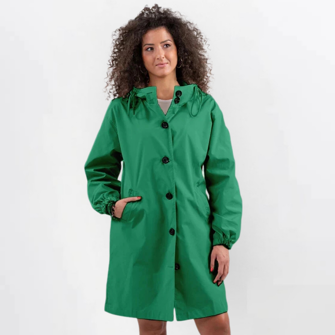Damen Kapuzen-Langarmmantel mit Knöpfen vorne und Taschen