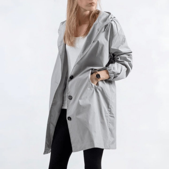 Damen Kapuzen-Langarmmantel mit Knöpfen vorne und Taschen