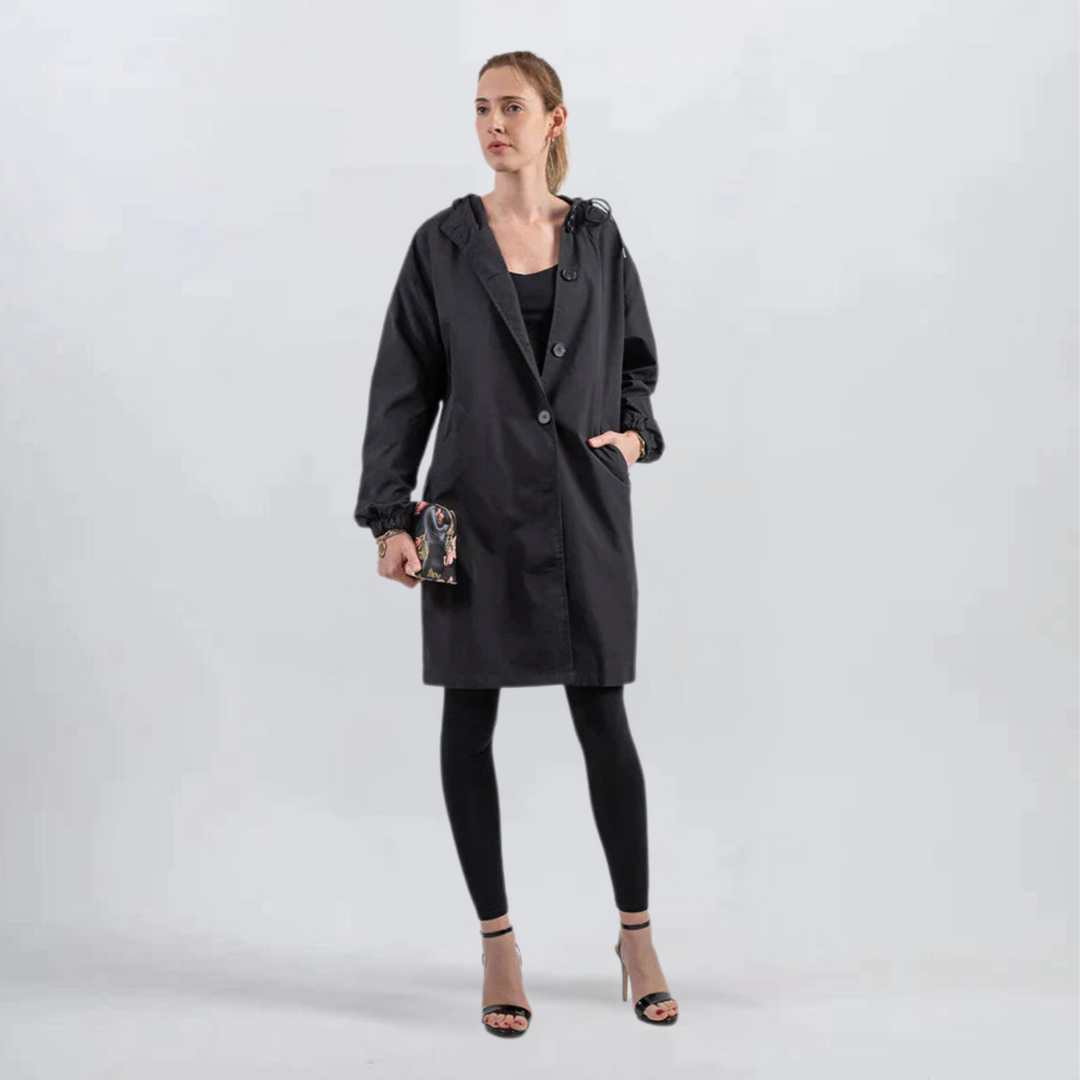 Damen Kapuzen-Langarmmantel mit Knöpfen vorne und Taschen