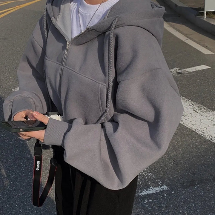 Damen Kapuzenjacke mit Reißverschluss und Rippbündchen