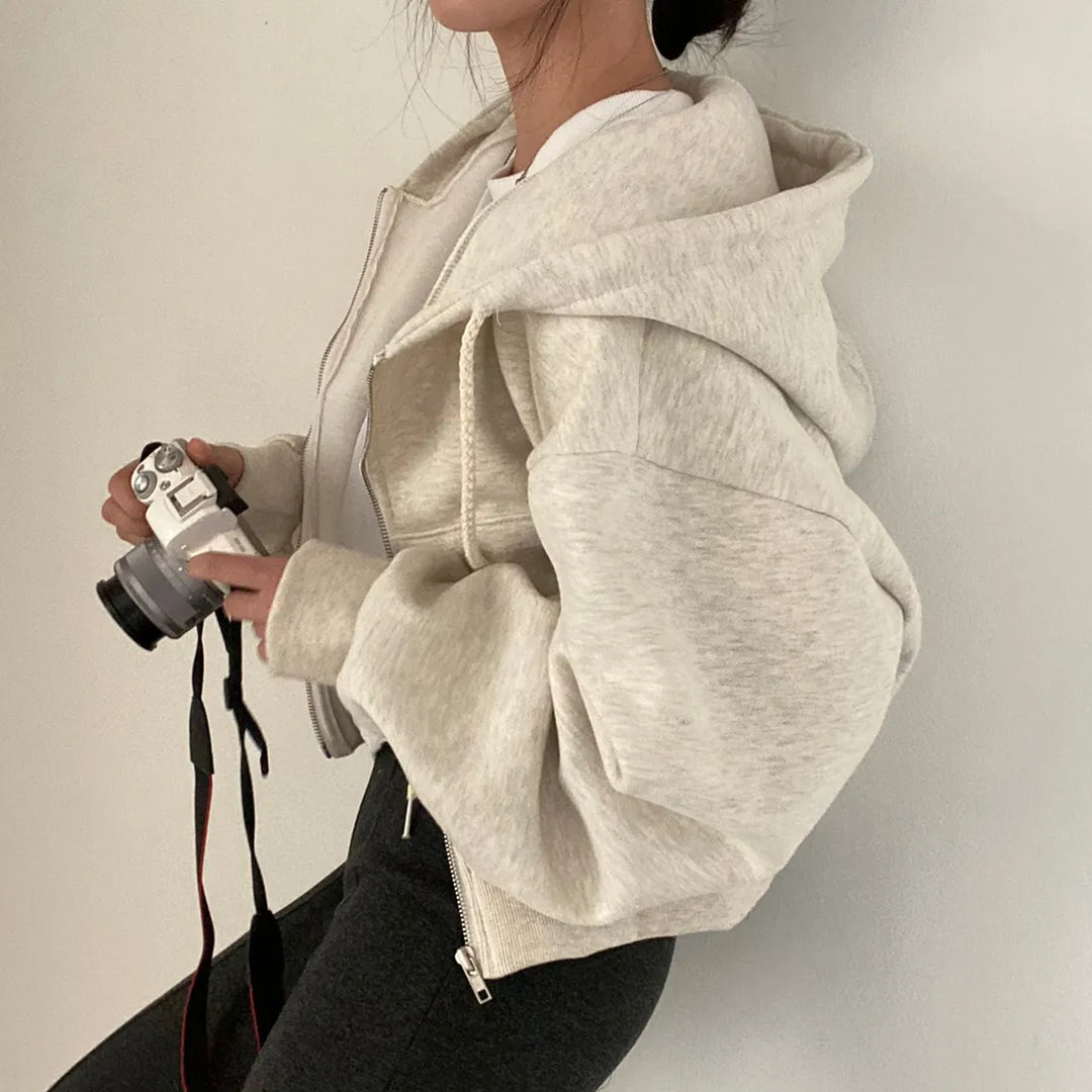 Damen Kapuzenjacke mit Reißverschluss und Rippbündchen