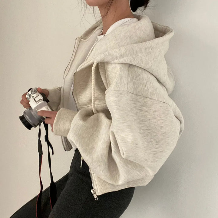 Damen Kapuzenjacke mit Reißverschluss und Rippbündchen