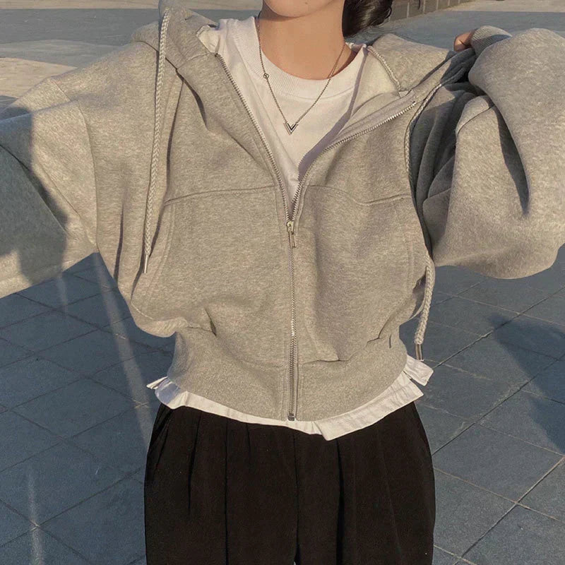 Damen Kapuzenjacke mit Reißverschluss und Rippbündchen