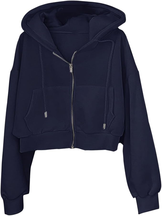 Damen Kapuzenjacke mit Reißverschluss und Rippbündchen