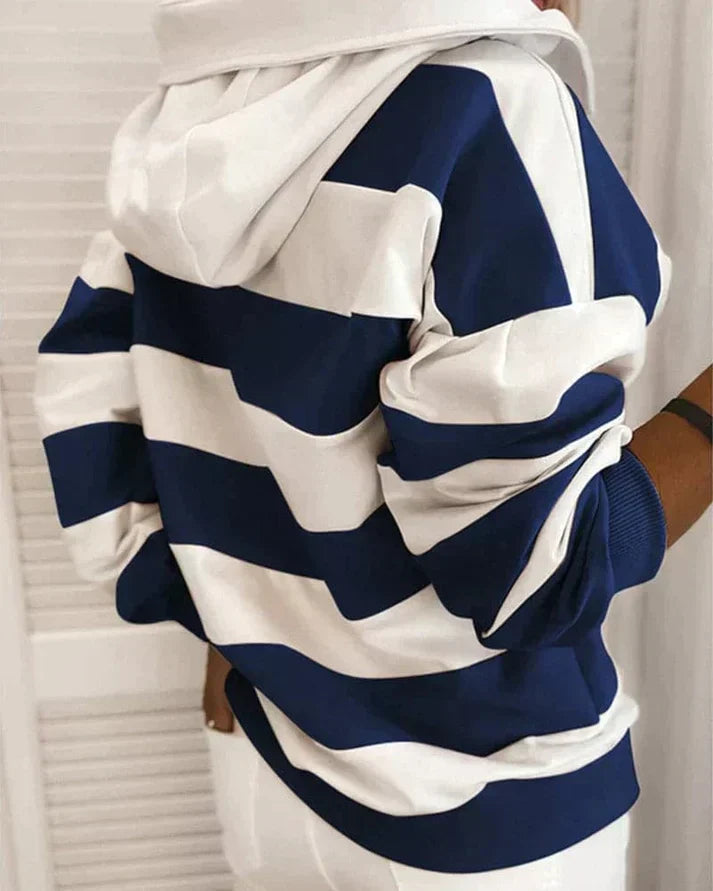 Damen Kapuzenpullover mit Streifen und Kordelknoten