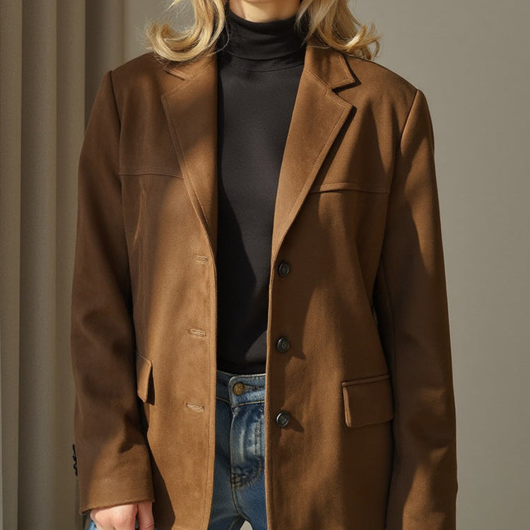 Damen Langarm Blazer mit fallendem Revers und Pattentaschen