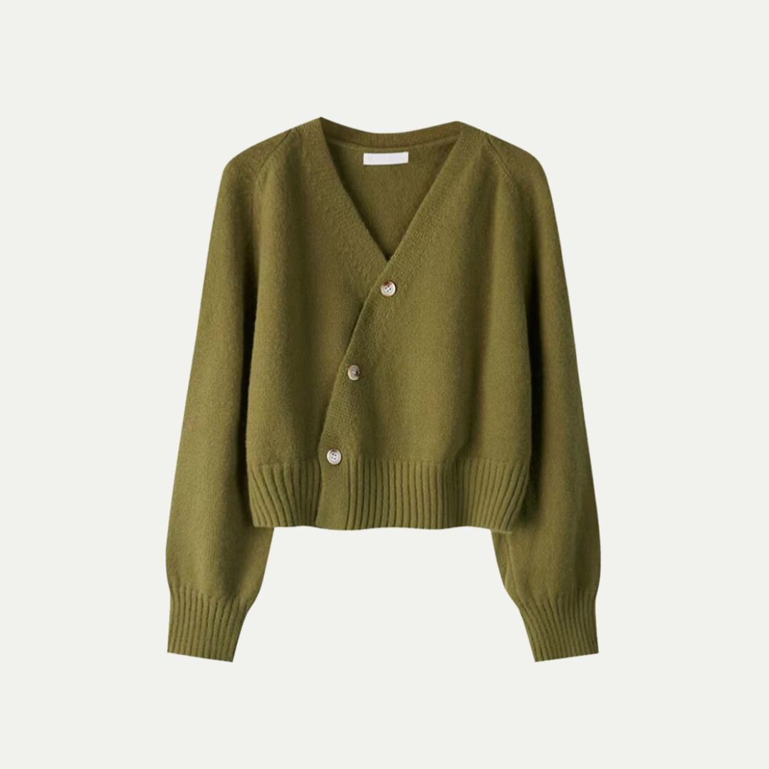 Damen Langarm-Cardigan mit asymmetrischem Knopfverschluss