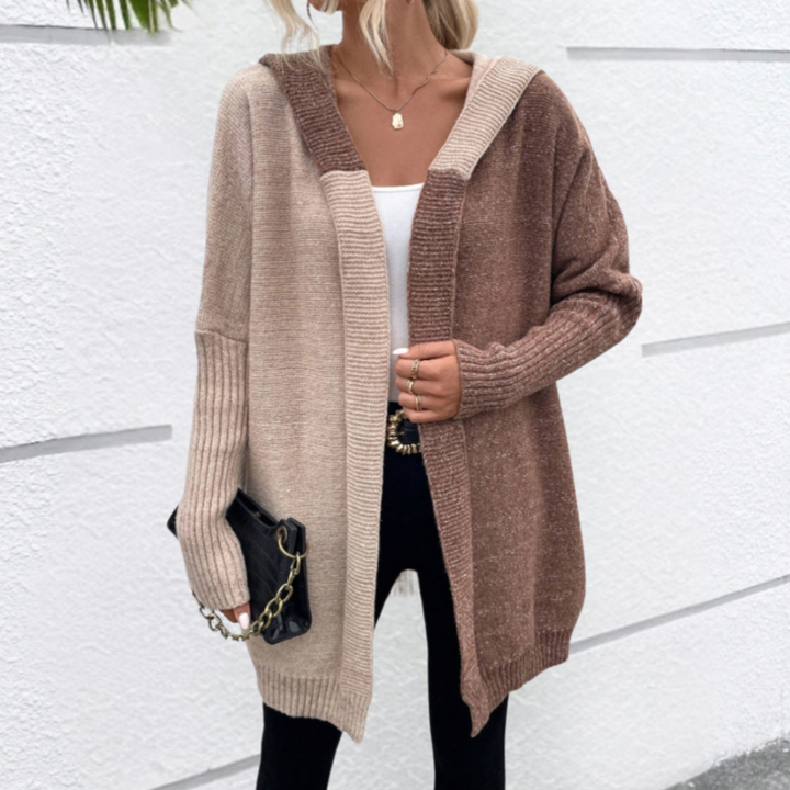 Damen Langarm Cardigan mit Kapuze und Rippbündchen