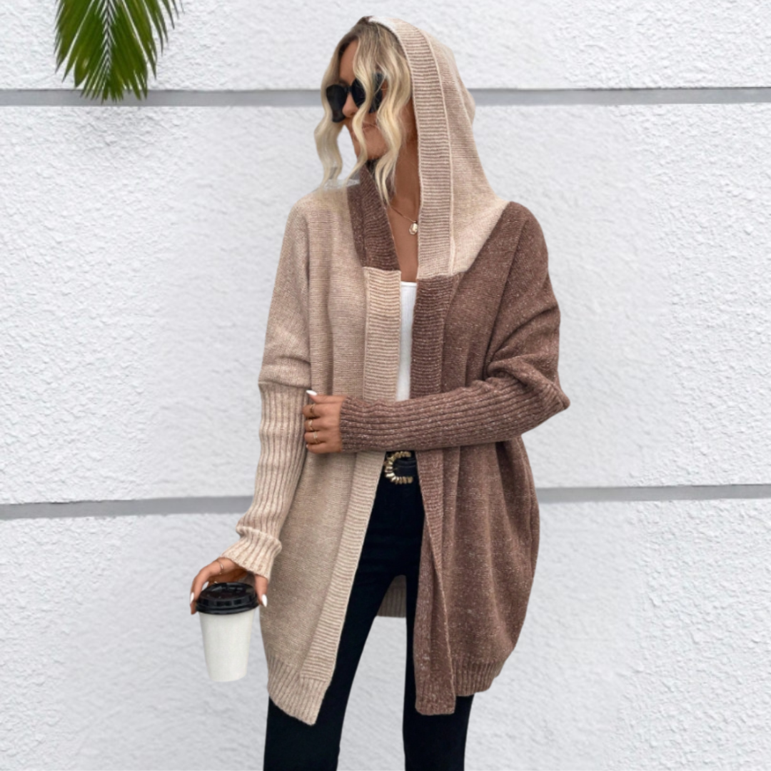 Damen Langarm Cardigan mit Kapuze und Rippbündchen