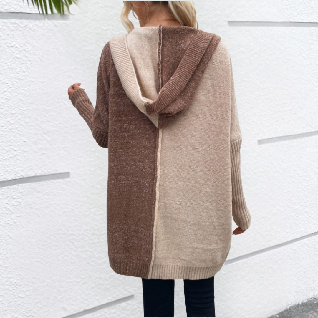 Damen Langarm Cardigan mit Kapuze und Rippbündchen